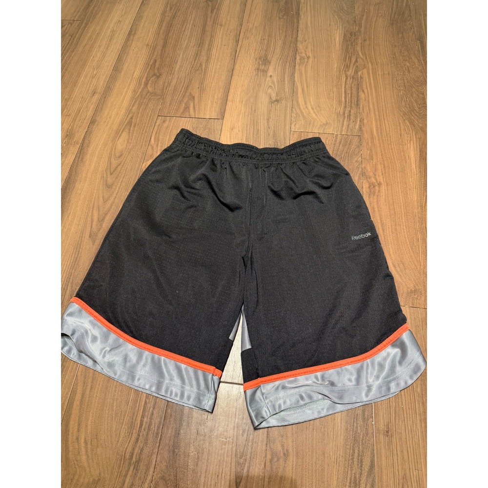 Reebok Mens Basketball Shorts Black Silver Orange Mesh Athletic Gym Size L